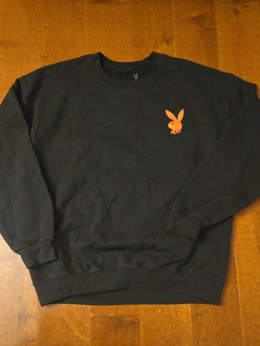 PLAYBOY Black Crewneck Sweater with Orange Bunny Patch